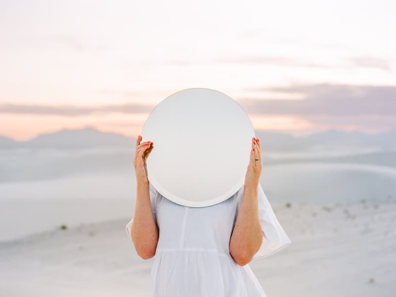 Mirror portrait during sunset in White Sands National Park, New Mexico