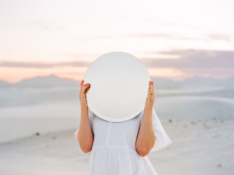 Mirror portrait during sunset in White Sands National Park, New Mexico