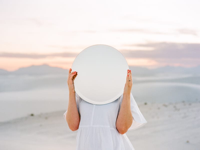 Mirror portrait during sunset in White Sands National Park, New Mexico