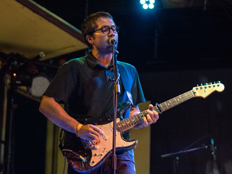 Performing on the guitar
